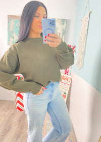 *DOORBUSTER* Dark Olive Fleece Crew Neck Sweatshirt