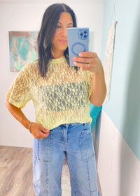 'Hey Buttercup' Butter Yellow Lace T-Shirt