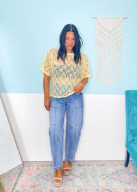 'Hey Buttercup' Butter Yellow Lace T-Shirt