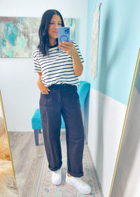 'Mina' Risen Black Slouchy Oversized Tapered Jeans