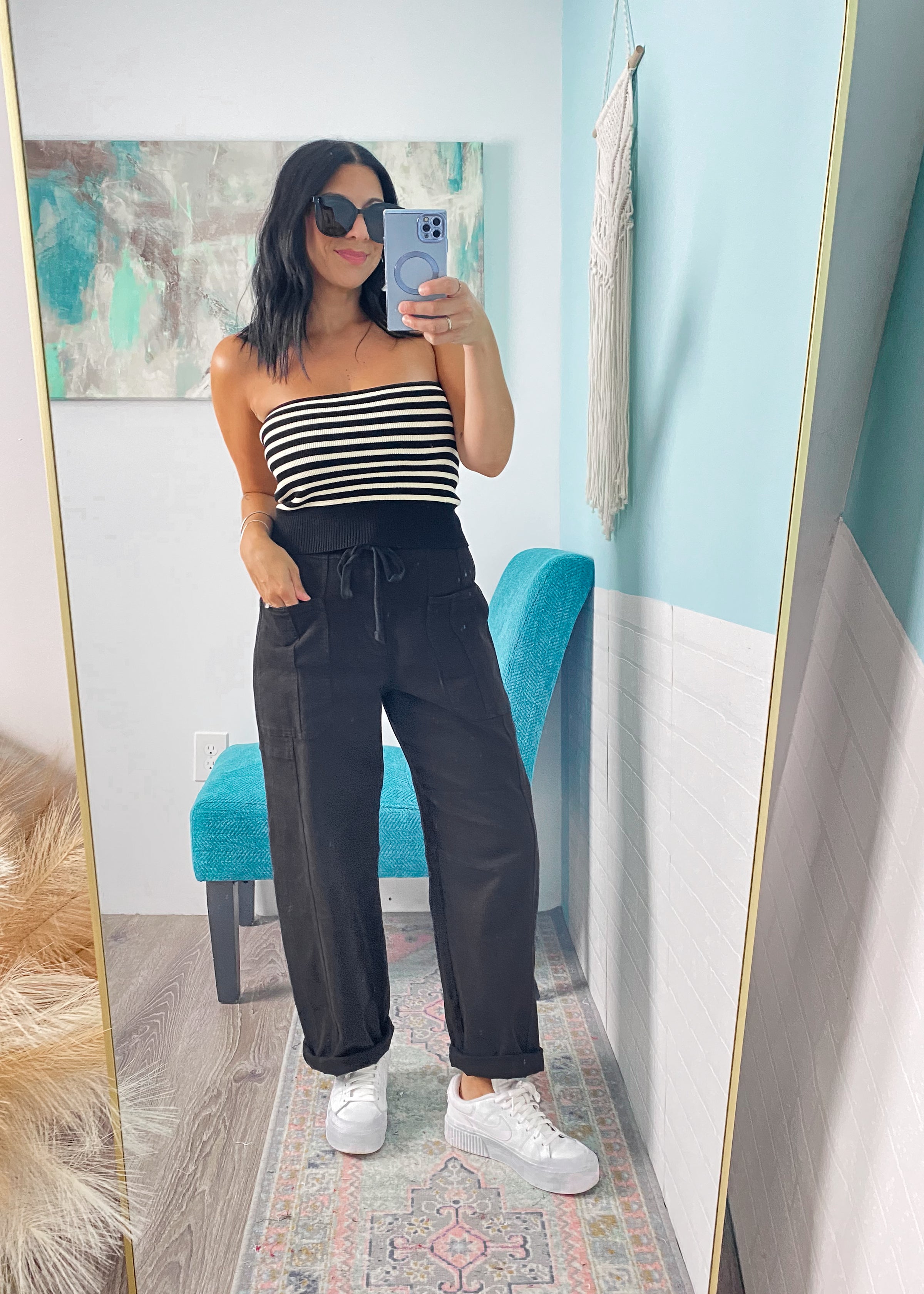 'Mina' Risen Black Slouchy Oversized Tapered Jeans