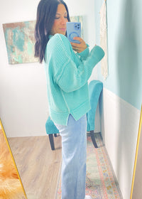 'Ocean Mist' Mint Ribbed Oversized Semi Crop Sweatshirt