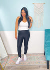 'Lights Out' Black High Waist Faux Textured Fitted Leggings