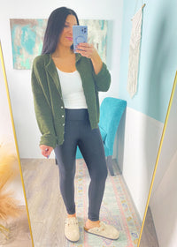 'Lights Out' Black High Waist Faux Textured Fitted Leggings