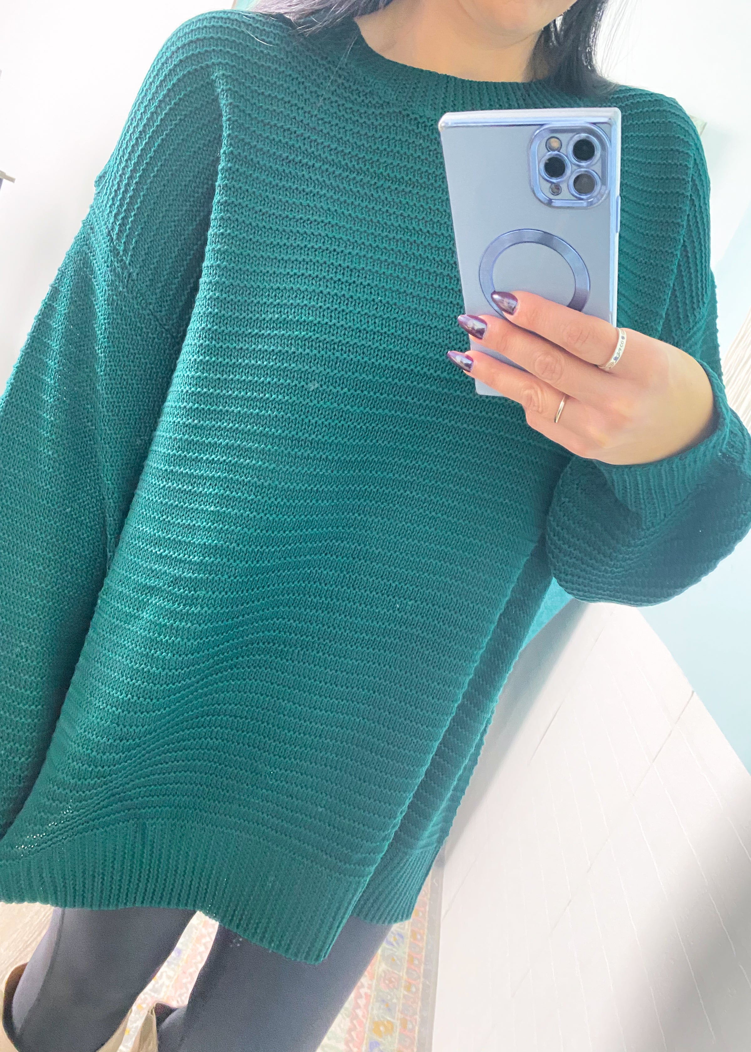 *DOORBUSTER* 'Teagan' Hunter Green Textured Oversized Sweater