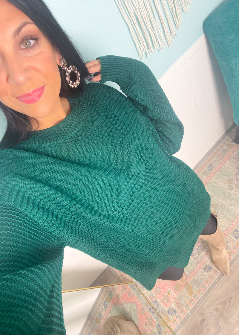 *DOORBUSTER* 'Teagan' Hunter Green Textured Oversized Sweater