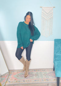 *DOORBUSTER* 'Teagan' Hunter Green Textured Oversized Sweater