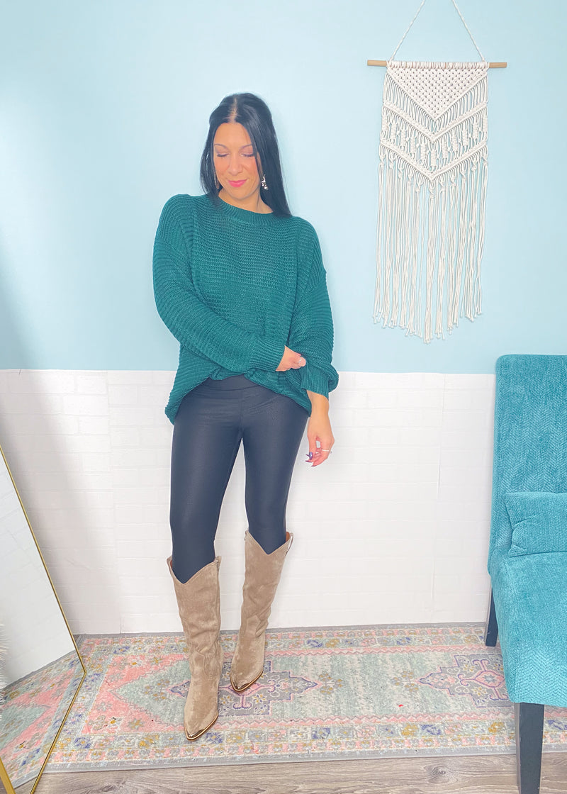*DOORBUSTER* 'Teagan' Hunter Green Textured Oversized Sweater