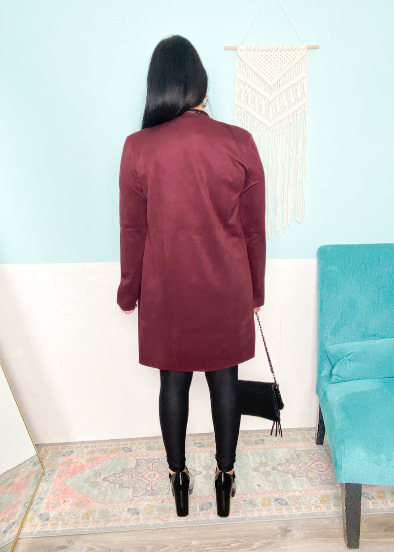 *DOORBUSTER* 'The Envy' Cherry Cola Faux Suede Longline Jacket