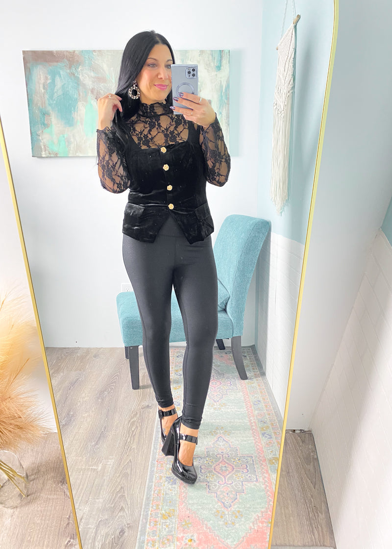 'Midnight Rose' Black Velvet Strapless Vest with Rose Buttons