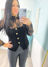 'Midnight Rose' Black Velvet Strapless Vest with Rose Buttons