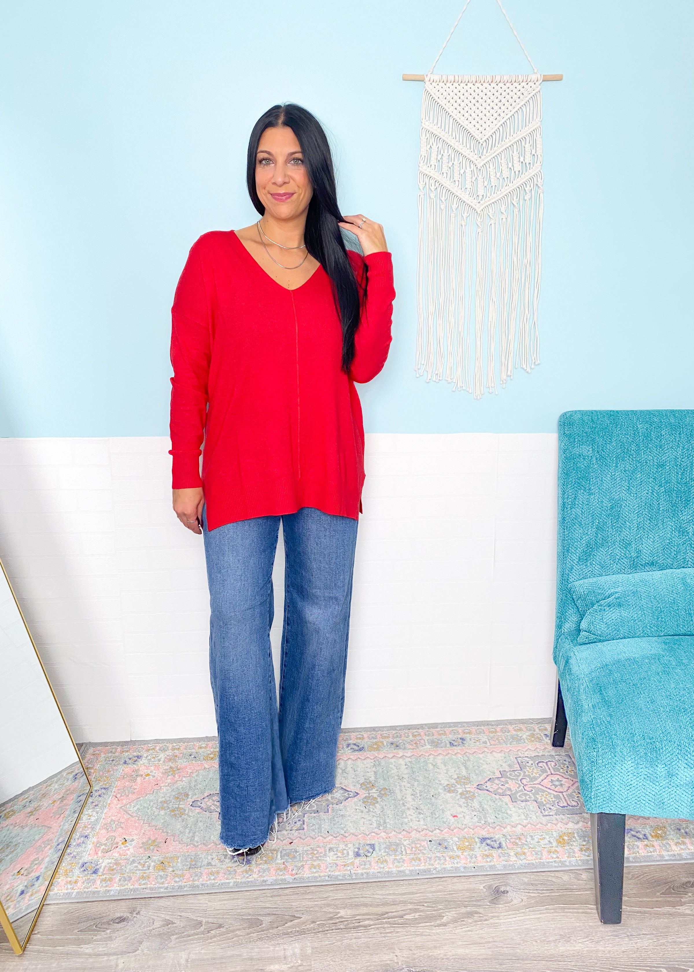 *DOORBUSTER* 'Isla' Ruby Red Slouchy Soft Sweater