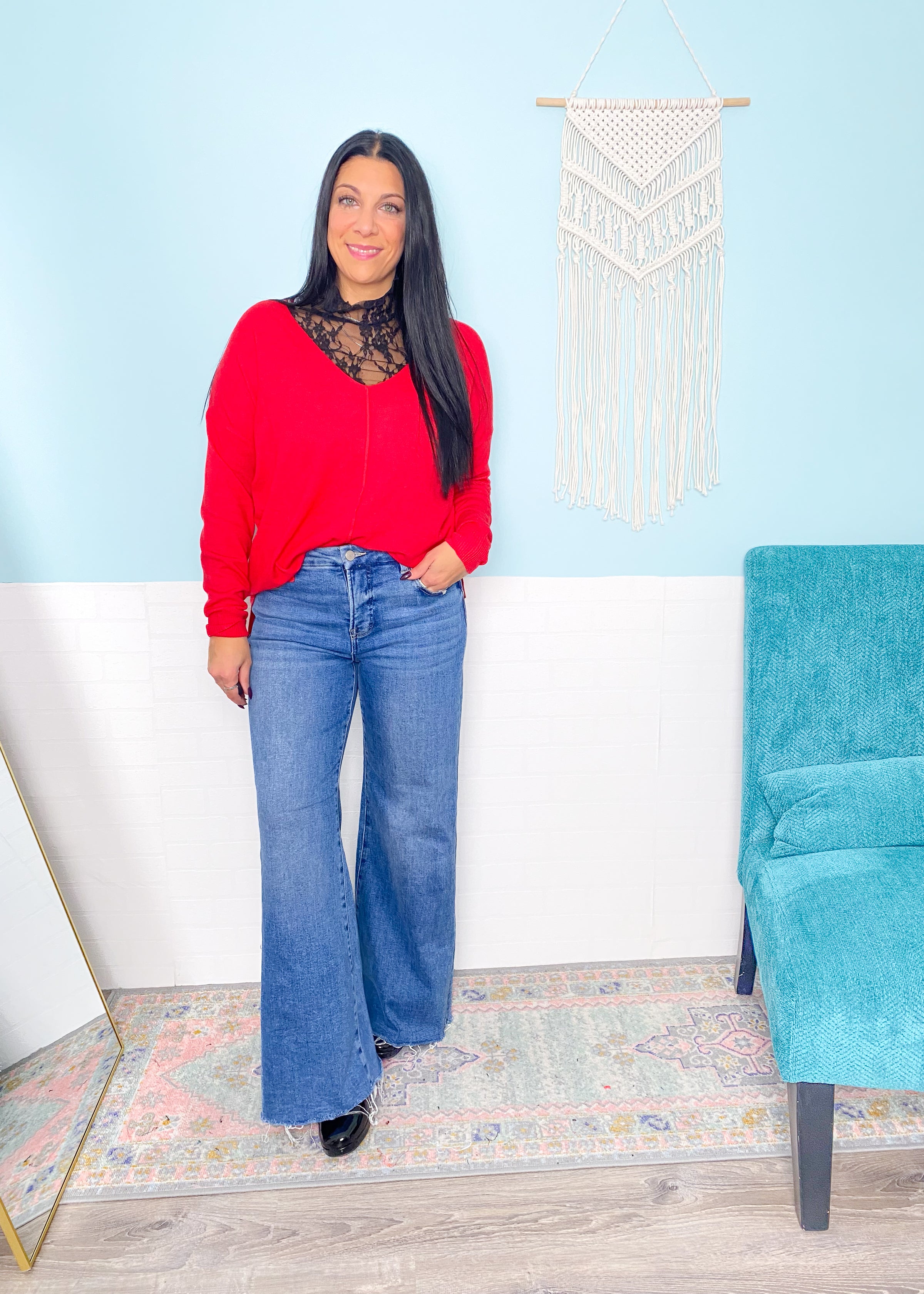 *DOORBUSTER* 'Isla' Ruby Red Slouchy Soft Sweater