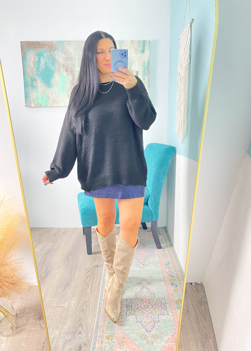 *DOORBUSTER* 'Teagan' Black Textured Oversized Sweater