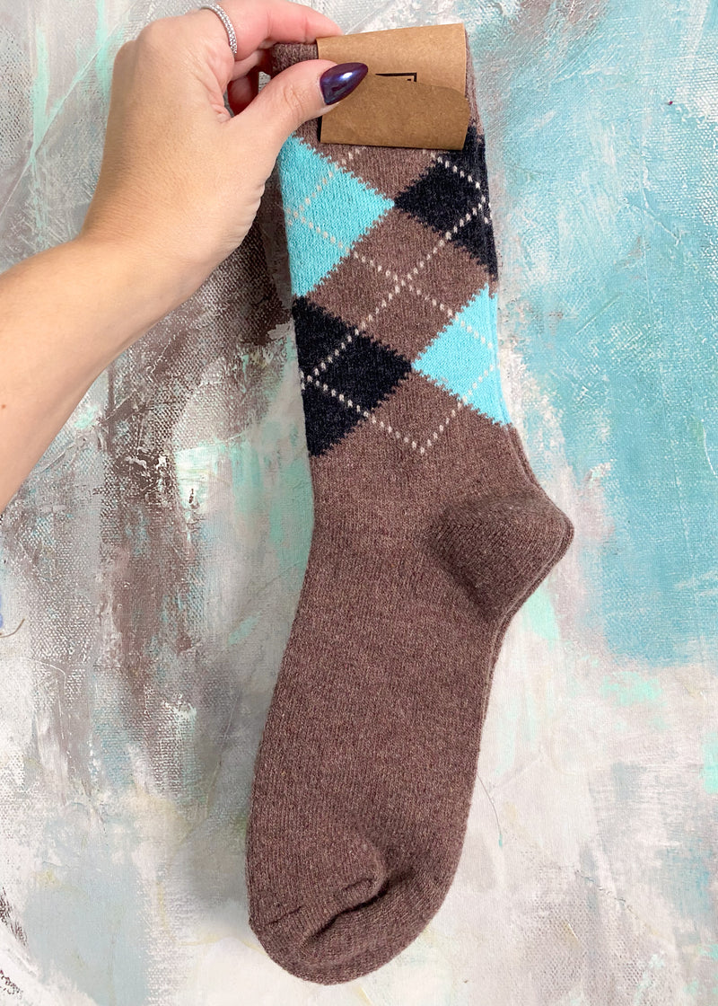 Argyle Wool Blend Crew Socks - Multiple Colors