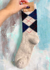 Argyle Wool Blend Crew Socks - Multiple Colors