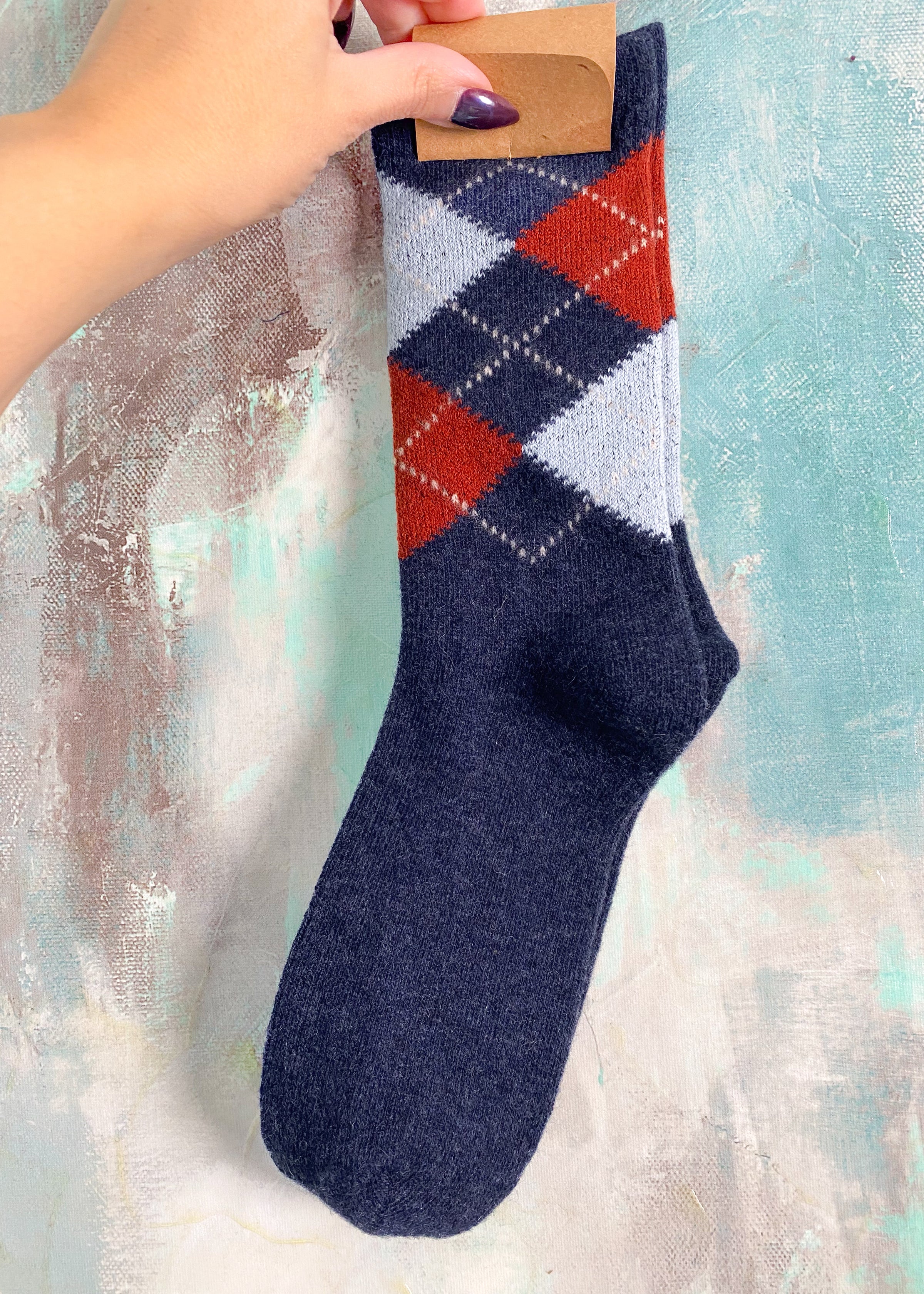 Argyle Wool Blend Crew Socks - Multiple Colors