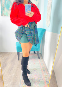 'The Mistletoe Mini' Green Tartan Plaid Skort