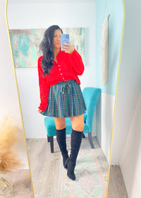 'The Mistletoe Mini' Green Tartan Plaid Skort