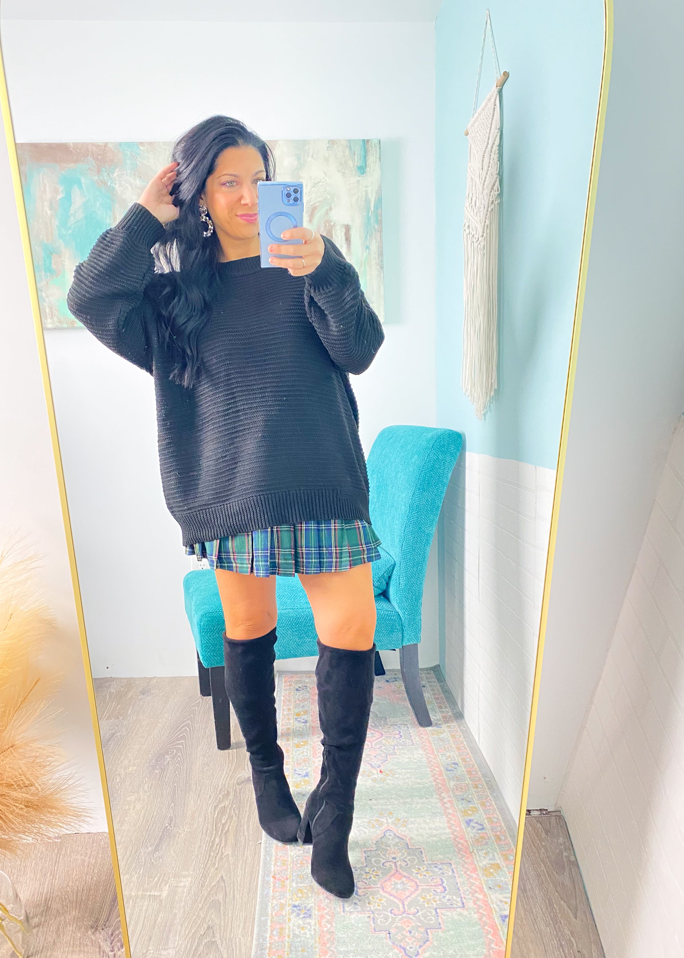 'The Mistletoe Mini' Green Tartan Plaid Skort