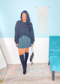 'The Mistletoe Mini' Green Tartan Plaid Skort
