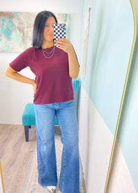 'Brielle' Plum Classic Boxy Pima Cotton Athleisure Tee-Tee shirt perfection! This classic &amp;&nbsp;simple athleisure style tee is made with pima cotton that is pigment dyed for a rich color. It features a boxy fit perfect for athleisure joggers, jeans, shorts &amp; more!&nbsp;-Cali Moon Boutique, Plainville Connecticut