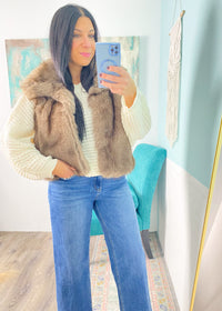 'Champagne Dreams' Cocoa + Black Faux Fur Vest