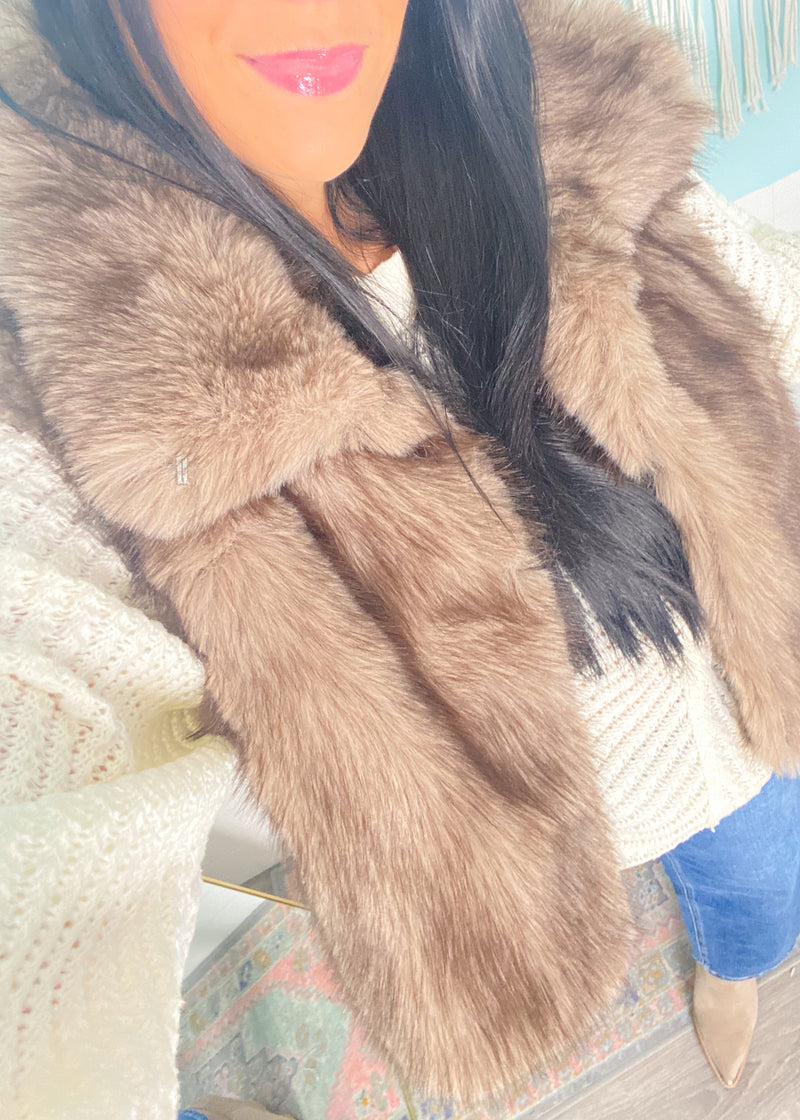 'Champagne Dreams' Cocoa + Black Faux Fur Vest