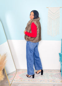 'Champagne Dreams' Cocoa + Black Faux Fur Vest