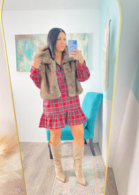 'Champagne Dreams' Cocoa + Black Faux Fur Vest