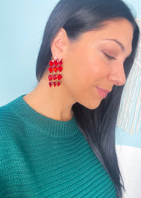 Red Crystal Cascade Earrings