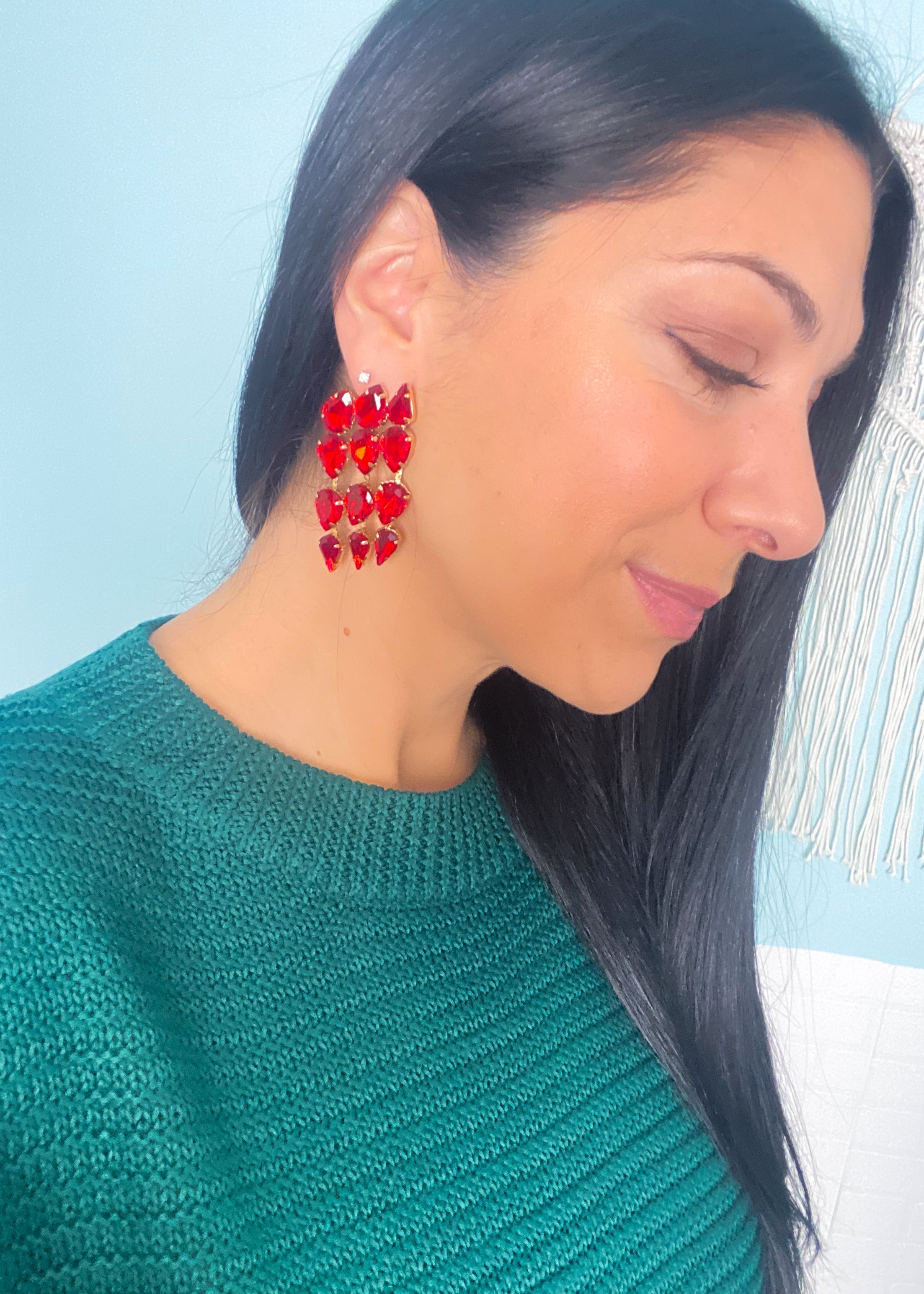 Red Crystal Cascade Earrings
