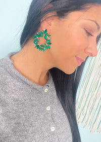 Green Crystal Burst Statement Earrings