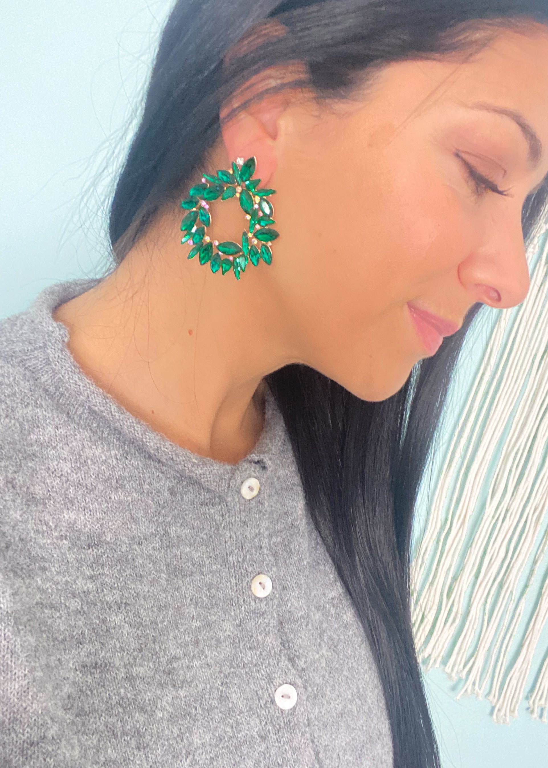 Green Crystal Burst Statement Earrings