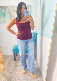 'Try Your Luck' Deep Burgundy Lace Texture Seamless Tank