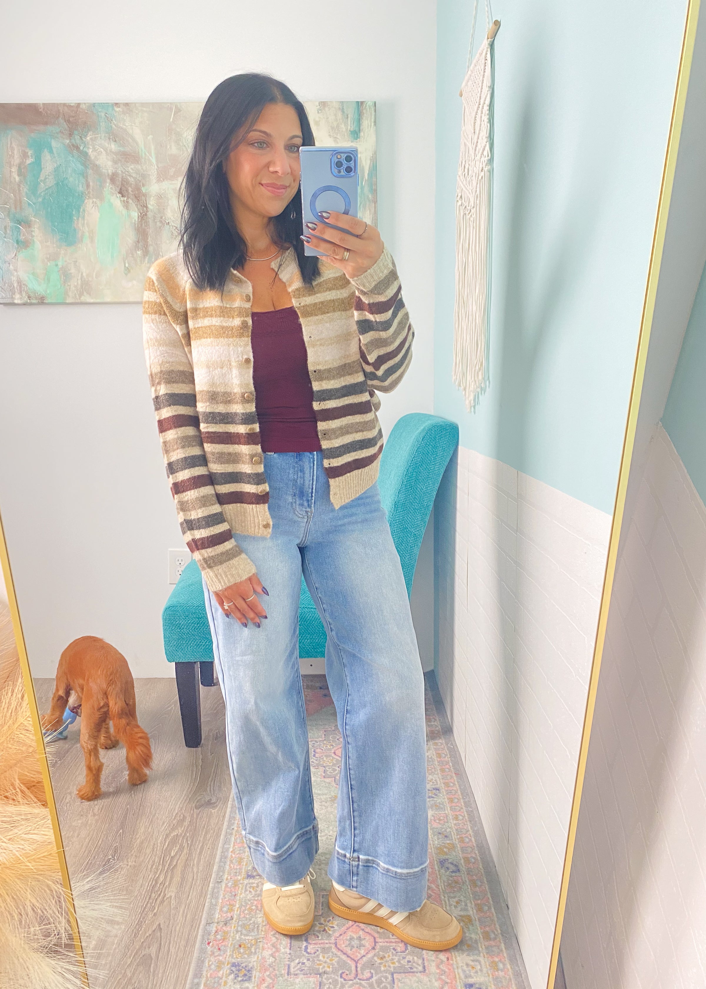 'Leaf Peep' Striped Sweater Cardigan