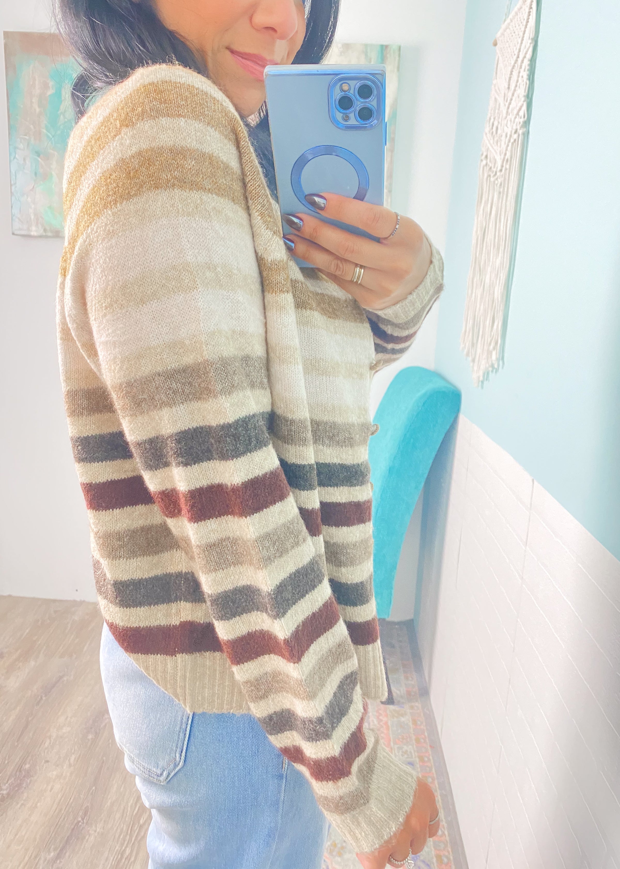 'Leaf Peep' Striped Sweater Cardigan