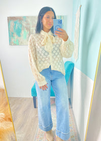 'Dottie' Cream Tonal Polka Top Tie Front Blouse