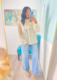 'Dottie' Cream Tonal Polka Top Tie Front Blouse