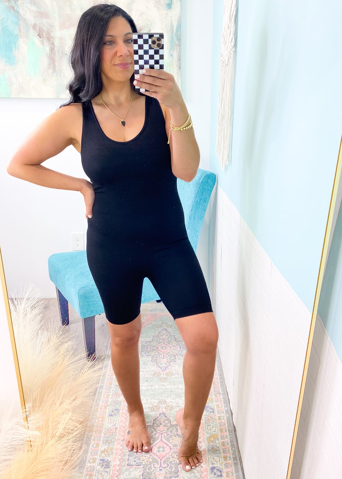 'Hey Kitten' Black Ribbed Short Catsuit Romper-Cali Moon Boutique, Plainville Connecticut