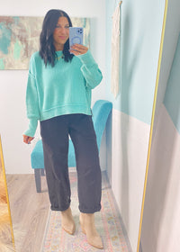 'Ocean Mist' Mint Ribbed Oversized Semi Crop Sweatshirt