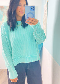 'Ocean Mist' Mint Ribbed Oversized Semi Crop Sweatshirt