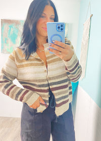 'Leaf Peep' Striped Sweater Cardigan