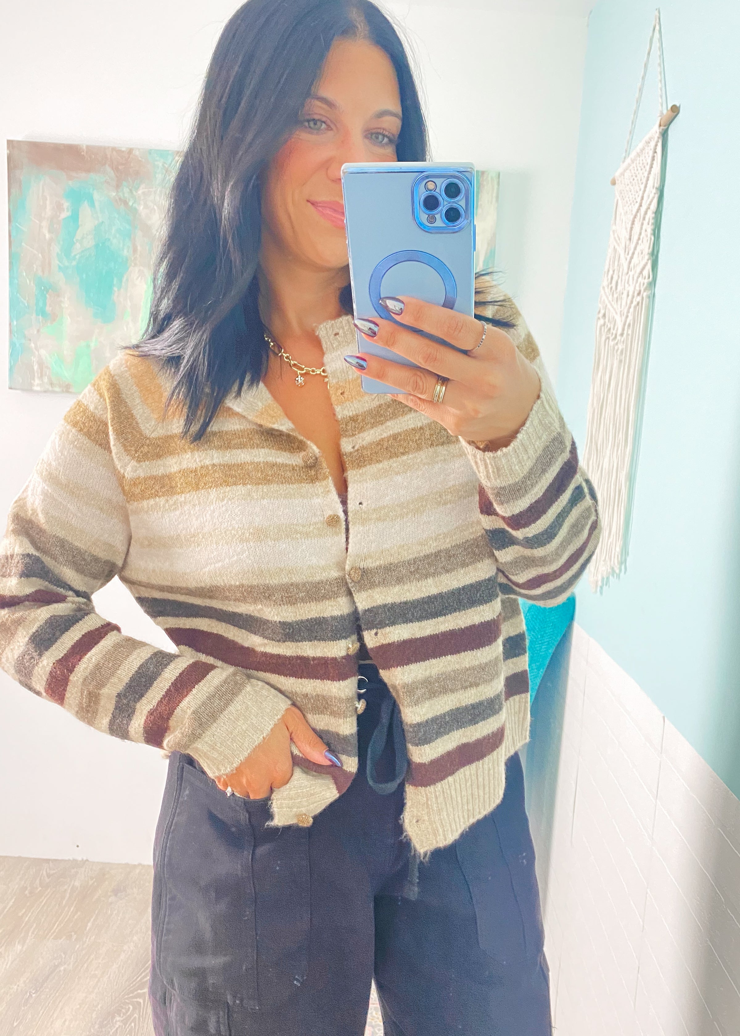 'Leaf Peep' Striped Sweater Cardigan
