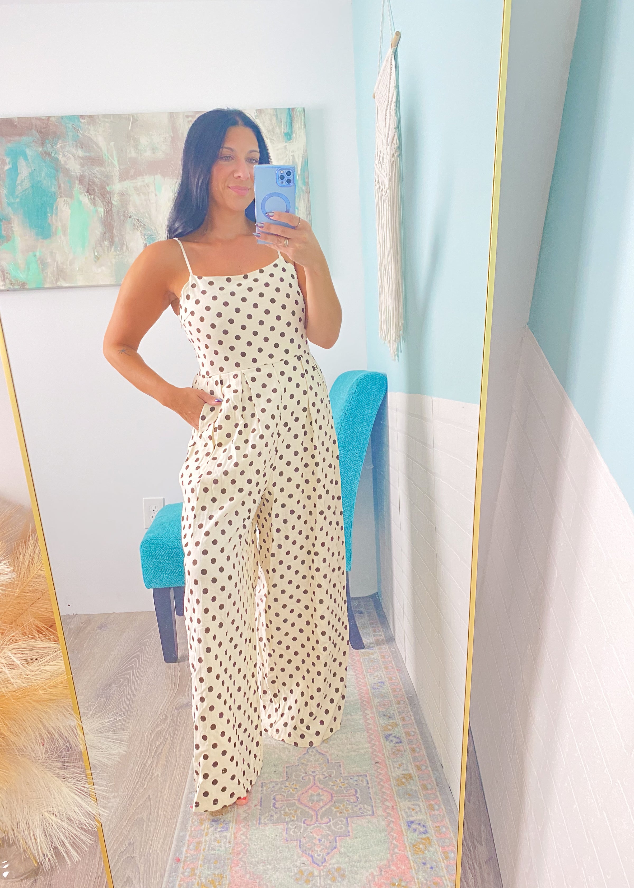 'Harbor Stroll' Cream and Brown Polka Dot Jumpsuit
