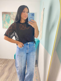 'Hey Buttercup' Lace Black Lace T-Shirt