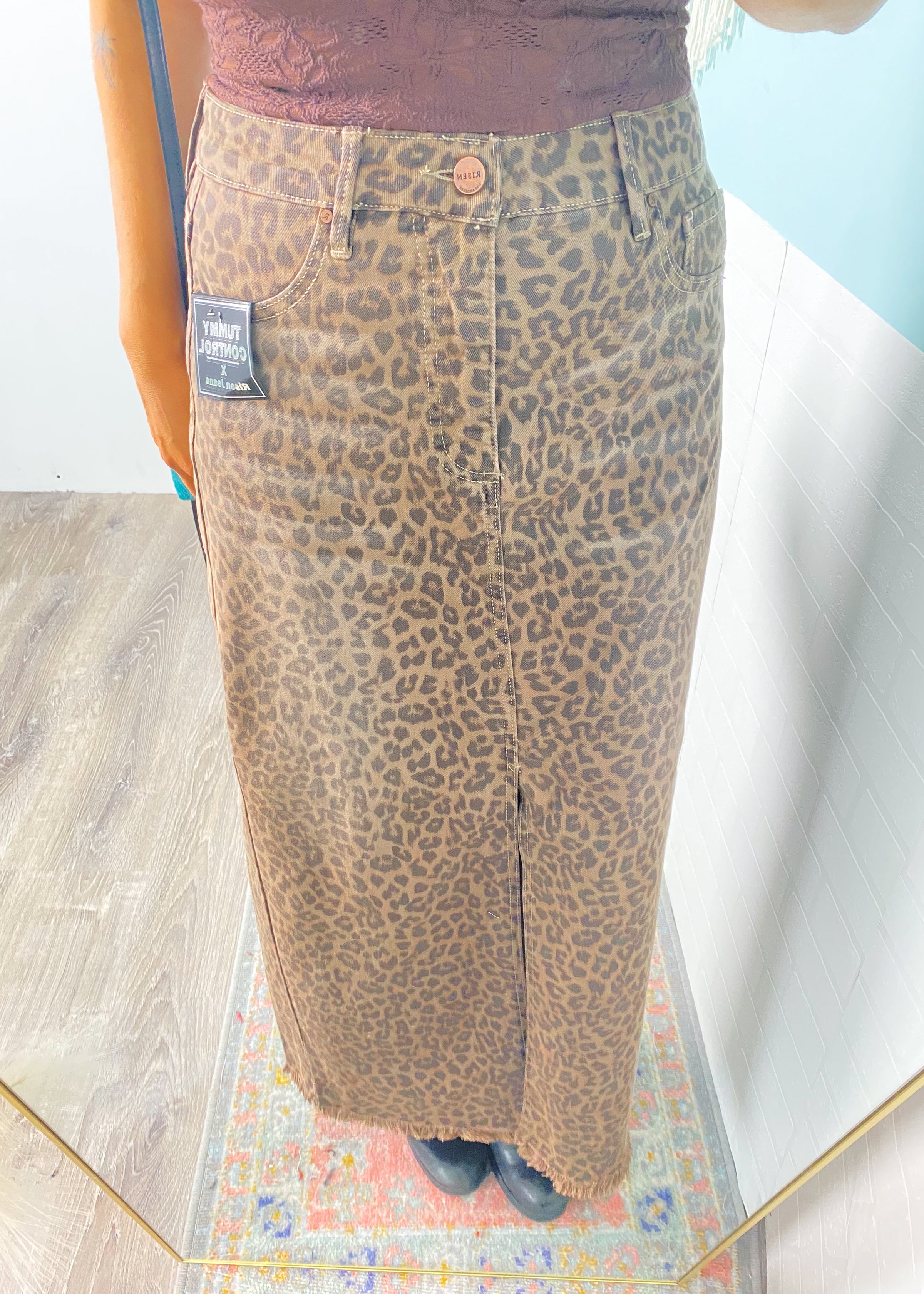 'Untamed' Risen Leopard Denim Maxi Skirt