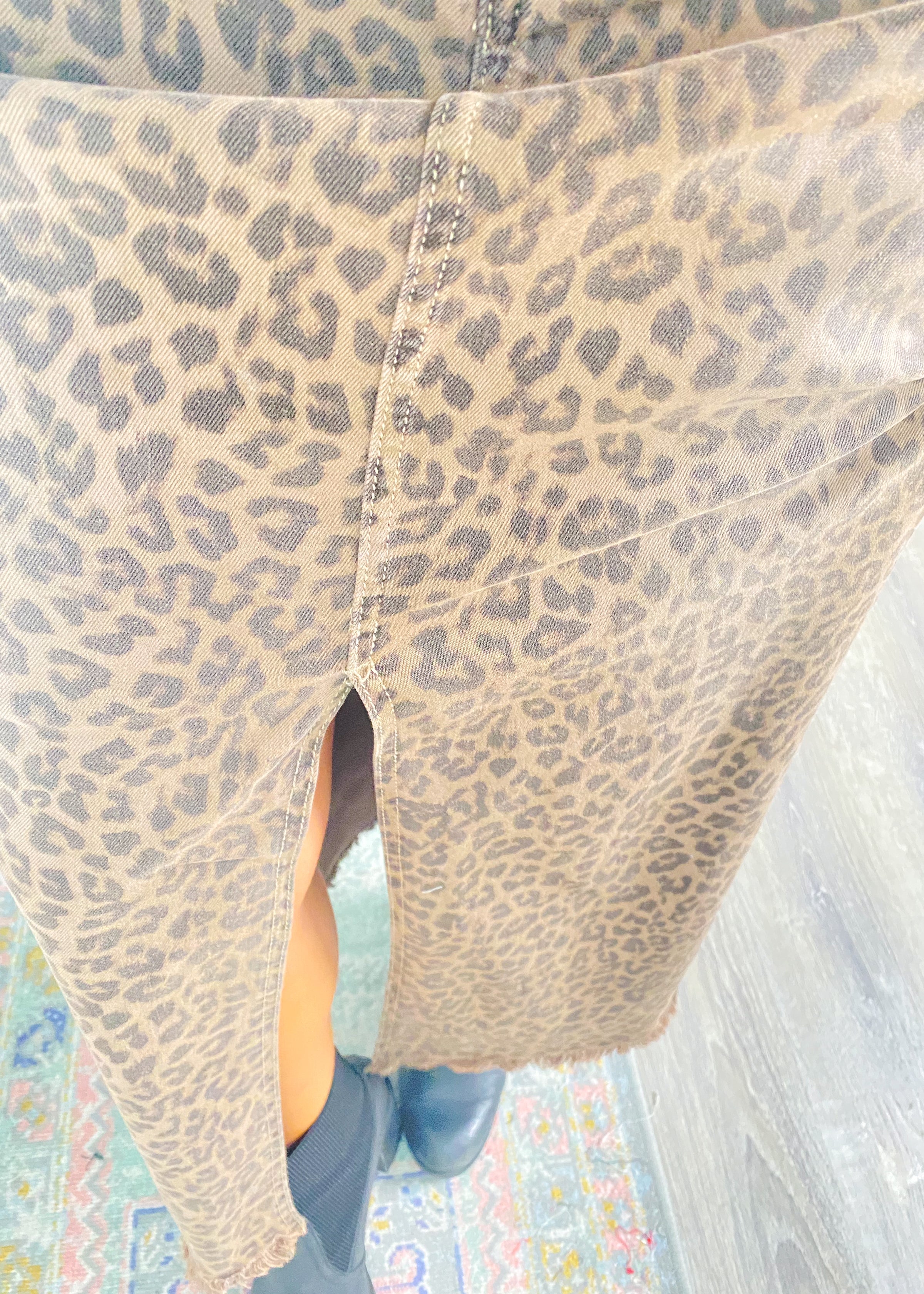 'Untamed' Risen Leopard Denim Maxi Skirt