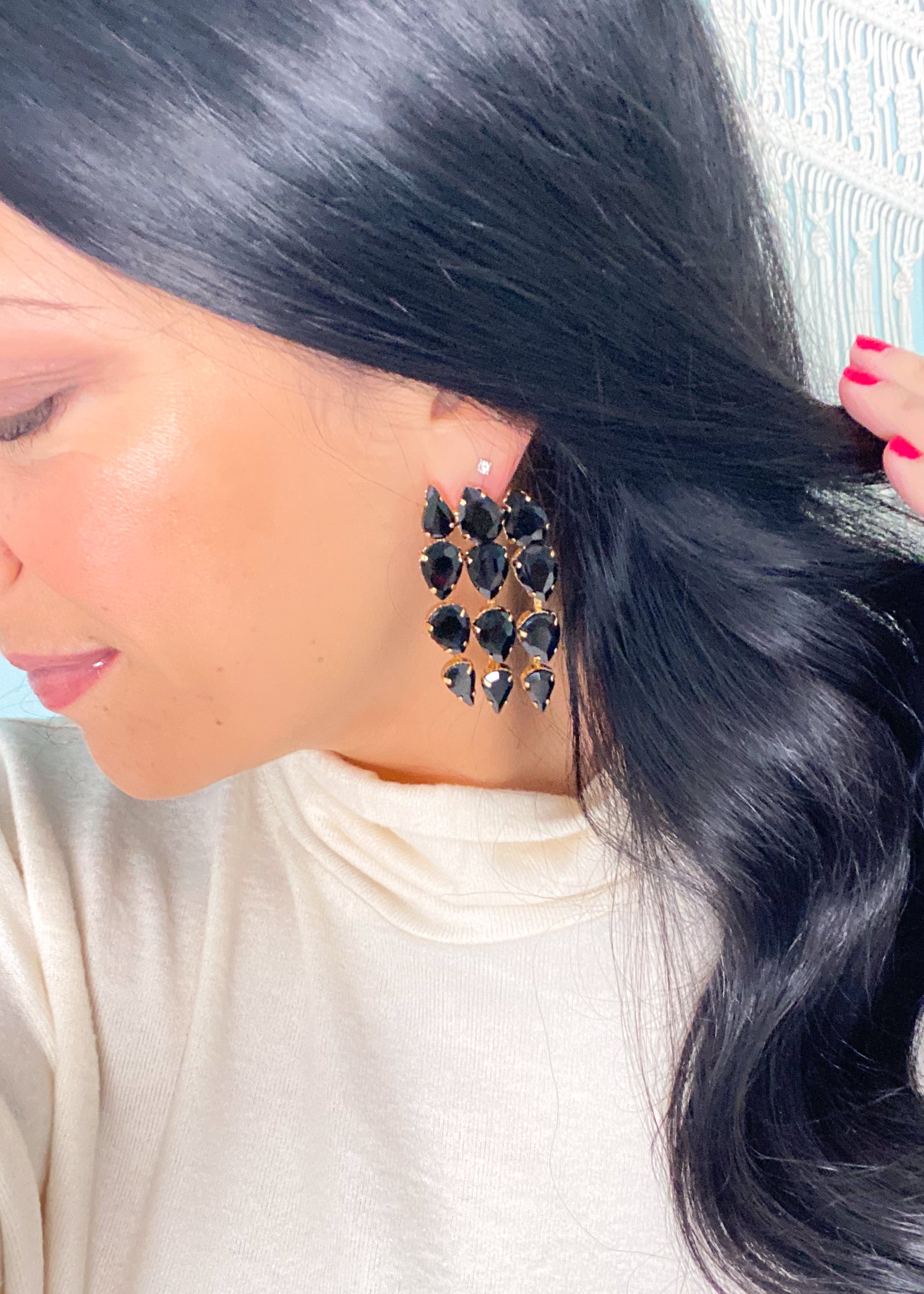 Black Crystal Cascade Earrings
