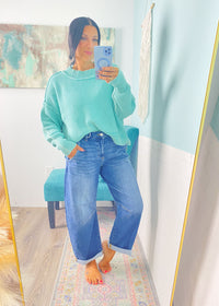 'Ocean Mist' Mint Ribbed Oversized Semi Crop Sweatshirt